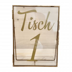 Bilderrahmen Metall Gold mit Tischnummer Mietartikel