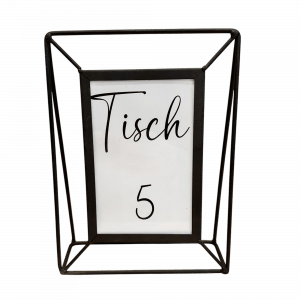 Bilderrahmen Metall Schwarz mit Tischnummer Mietartikel