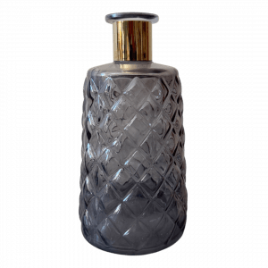 Glasvase Rautenmuster Graublau Goldhals Mietartikel