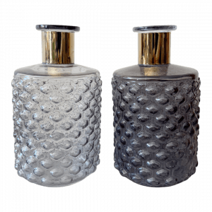 Glasvase Wabenmuster Graublau Goldhals Mietartikel