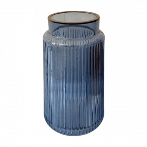 Glasvase geriffelt Blau Mietartikel