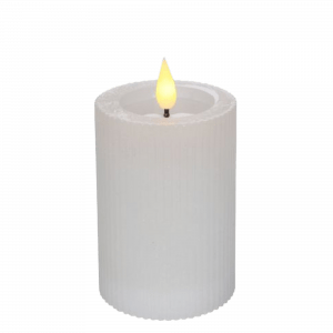 Stumpenkerze LED geriffelt Weiß Mietartikel